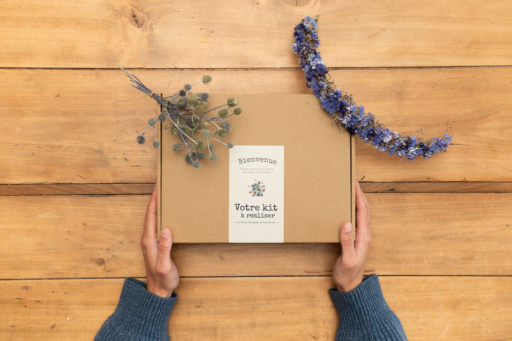 Kit à réaliser DIY - 10 Pics à chignon en fleurs séchées - Bleu