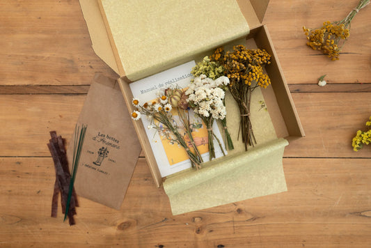 Kit à réaliser DIY - 10 Pics à chignon en fleurs séchées - Jaune