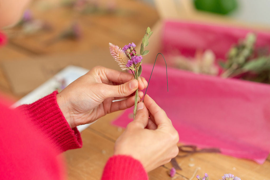 Kit à réaliser DIY - 10 Pics à chignon en fleurs séchées - Rose